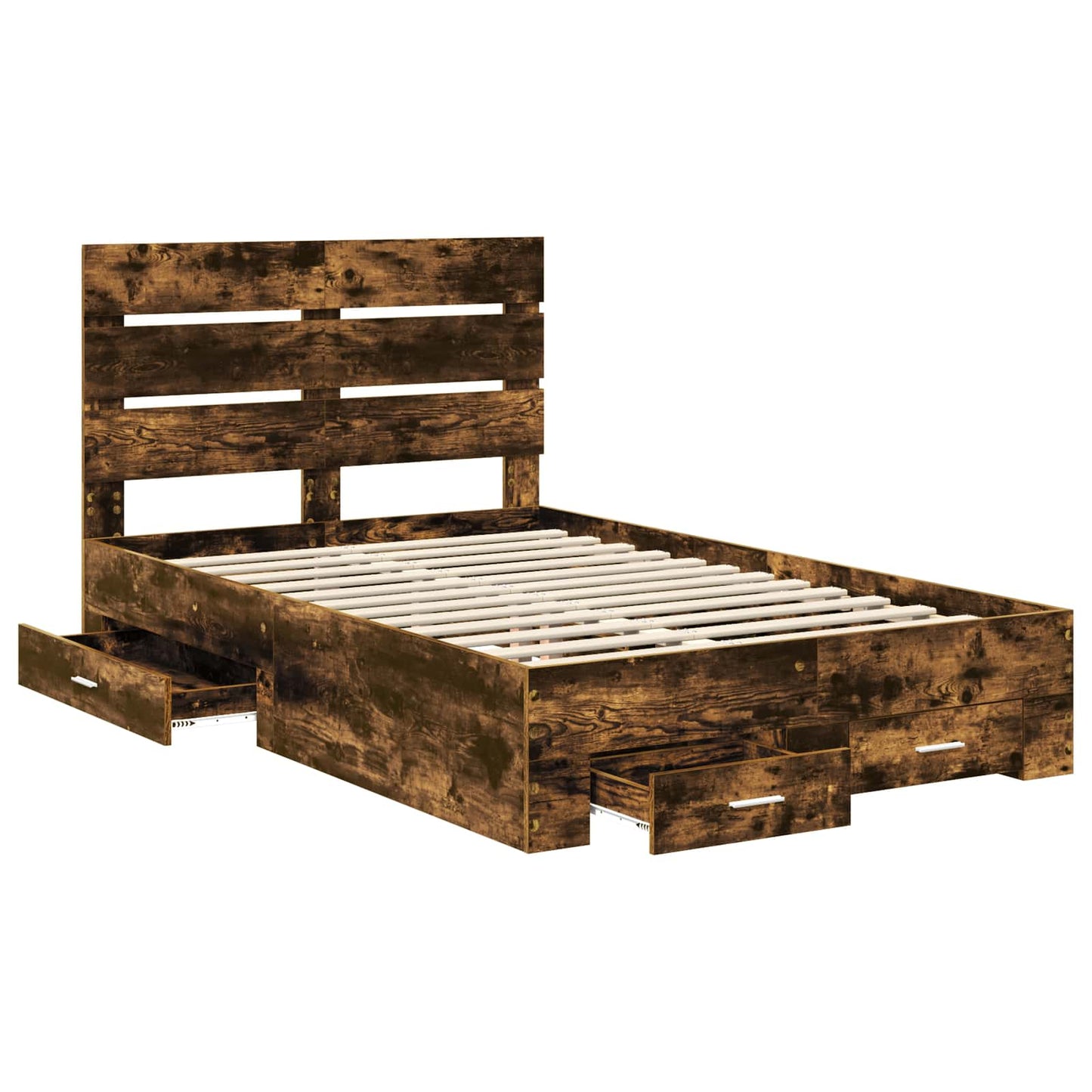 Bed Frame with Drawer Smoked Oak 135 x 190 cm Engineered Wood