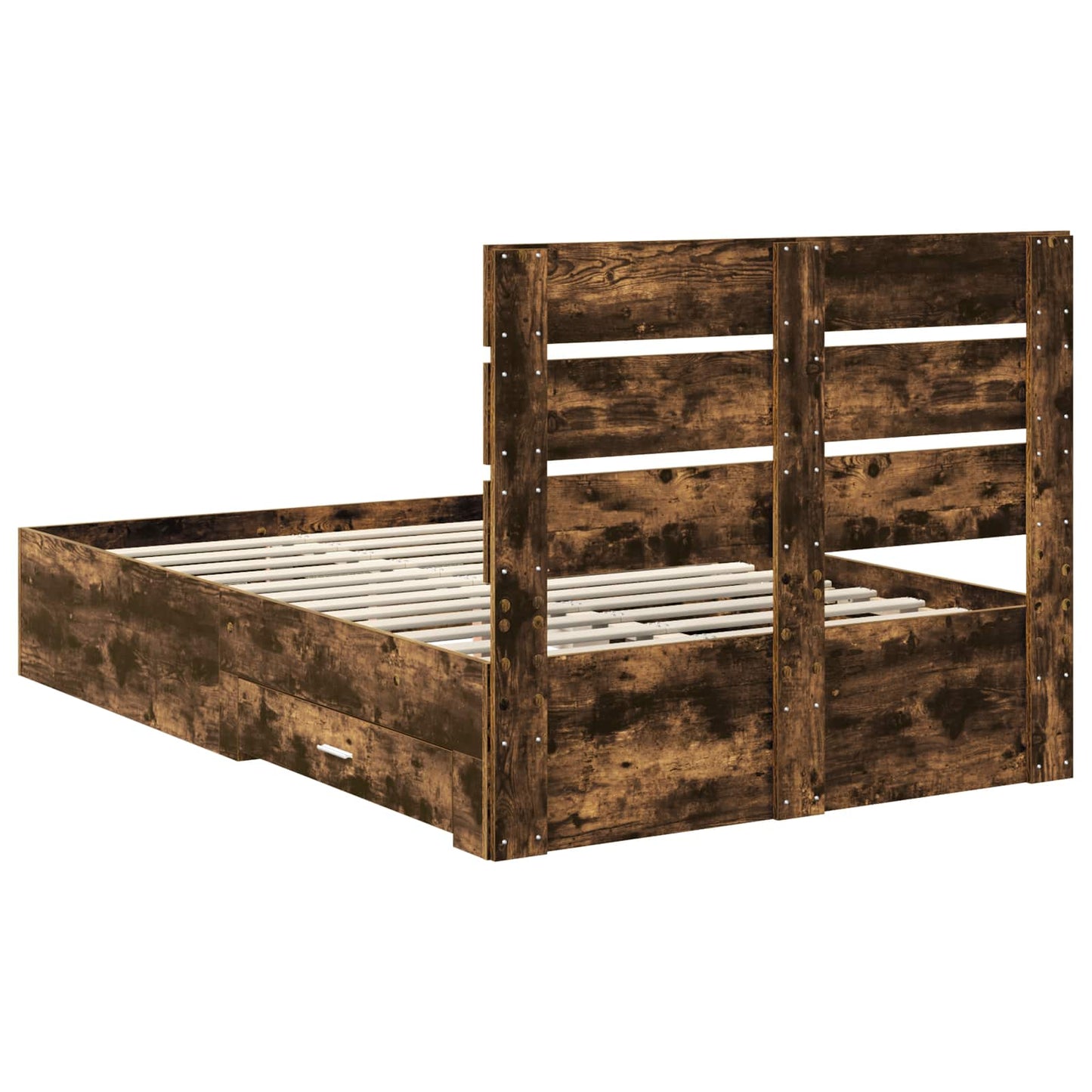 Bed Frame with Drawer Smoked Oak 135 x 190 cm Engineered Wood