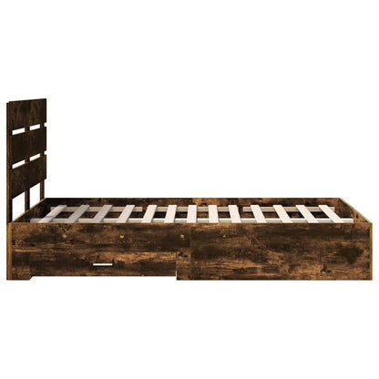 Bed Frame with Drawer Smoked Oak 135 x 190 cm Engineered Wood