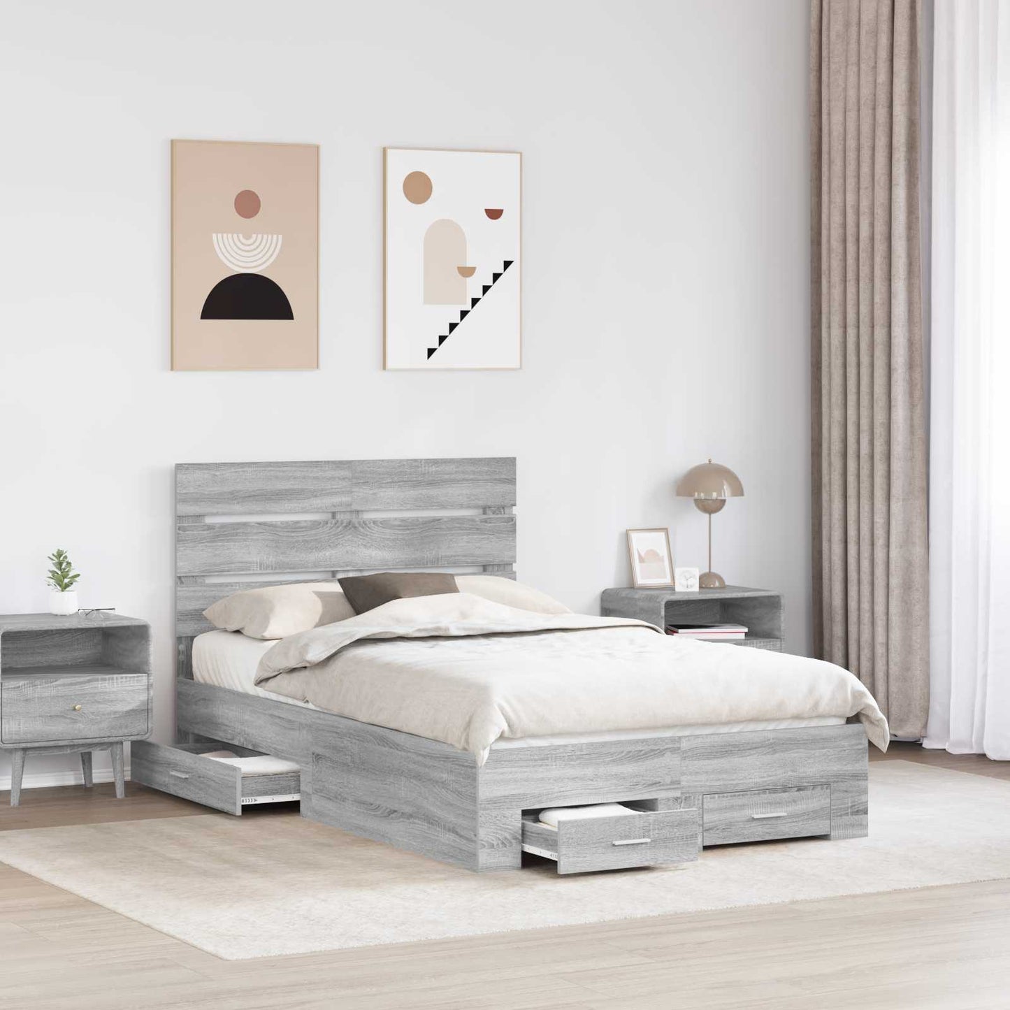 Bed Frame with Drawer Grey Sonoma 135 x 190 cm Engineered Wood