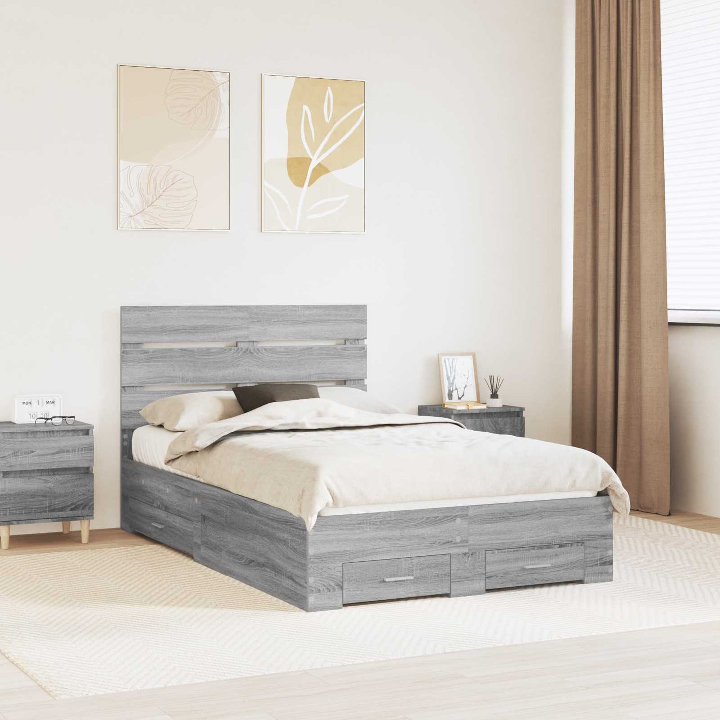 Bed Frame with Drawer Grey Sonoma 120 x 200 cm Engineered Wood