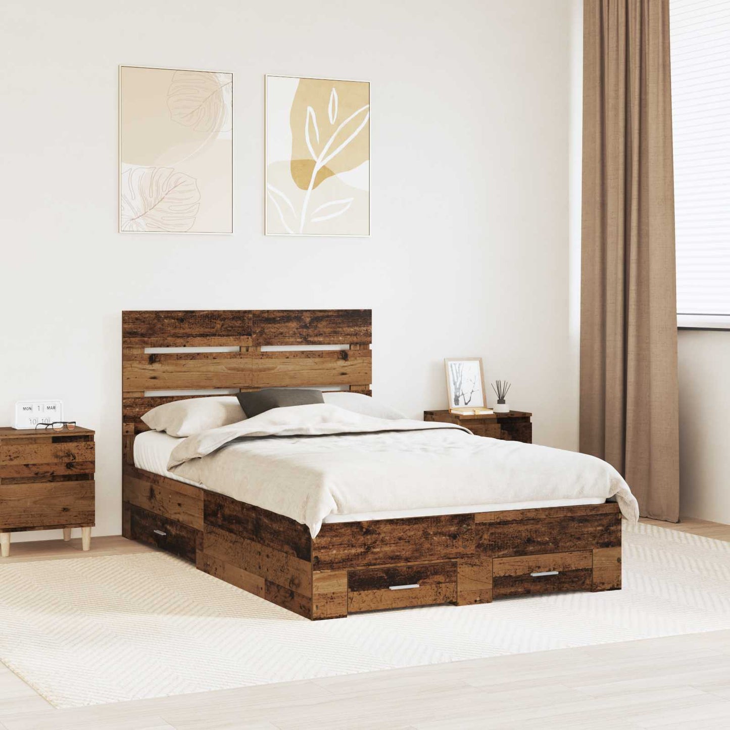 Bed Frame with Drawer Old Wood 120 x 190 cm Engineered Wood