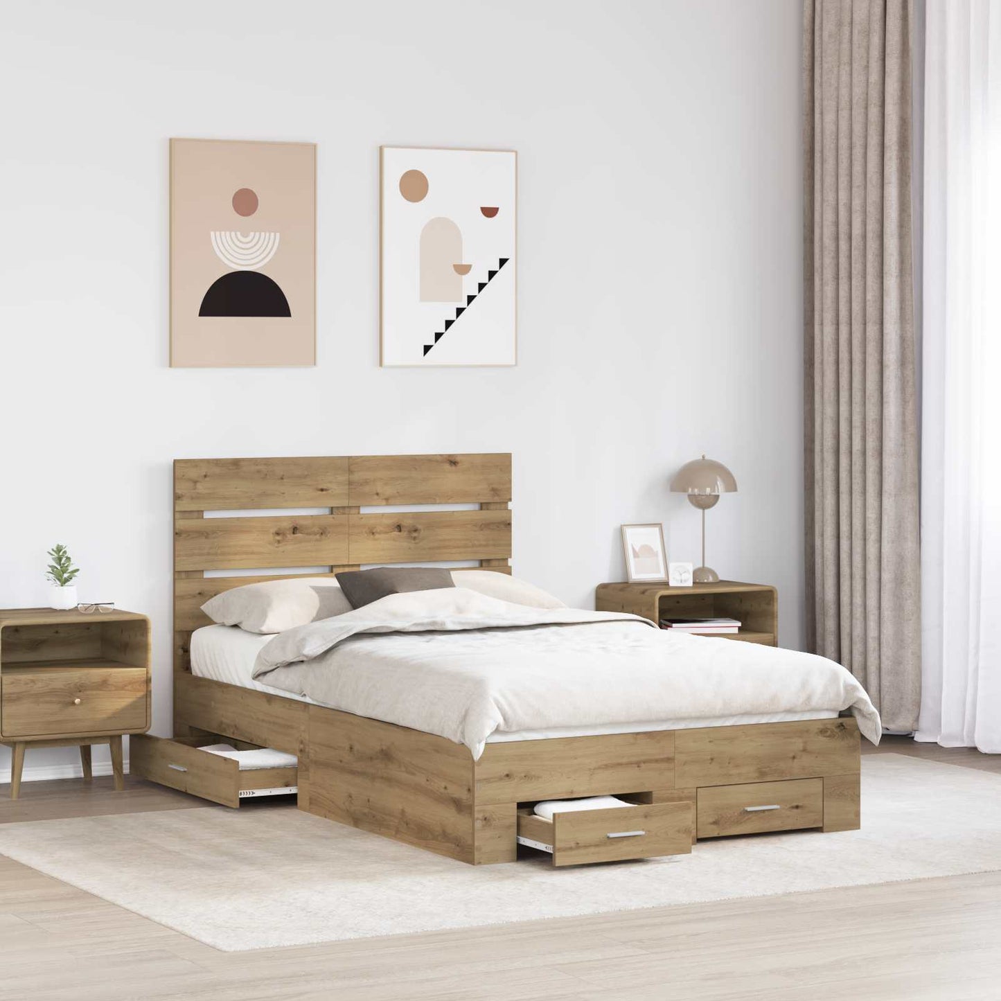 Bed Frame with Drawer Artisan Oak 120 x 190 cm Engineered Wood