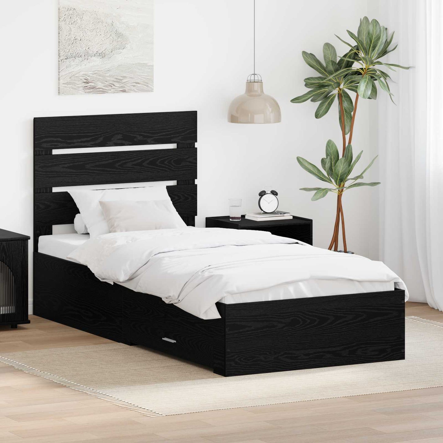 Bed Frame with Drawer Black Oak 100 x 200 cm Engineered Wood