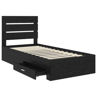 Bed Frame with Drawer Black Oak 100 x 200 cm Engineered Wood