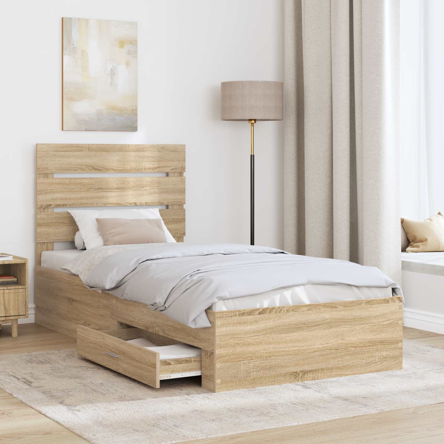 Bed Frame with Drawer Sonoma Oak 100 x 200 cm Engineered Wood