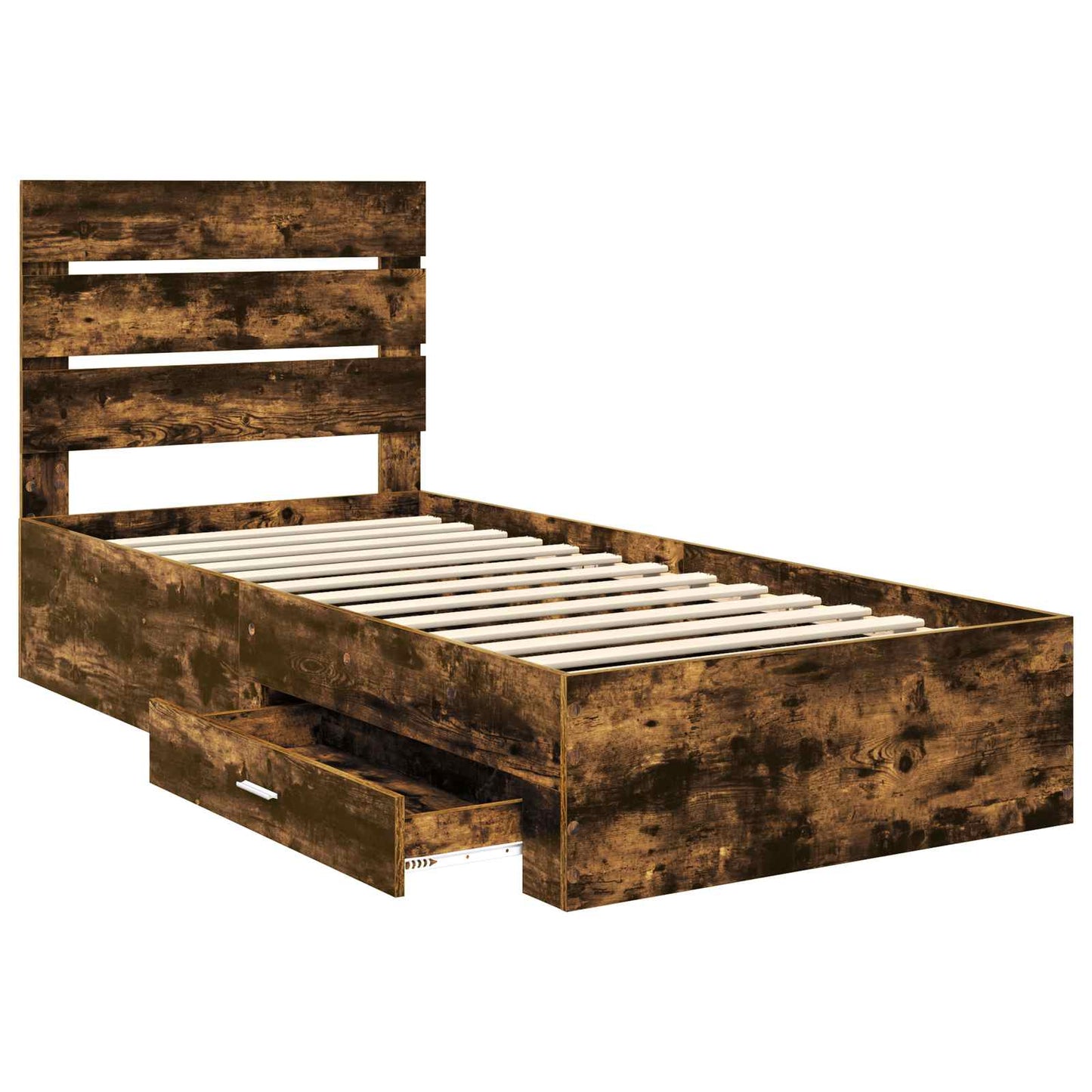 Bed Frame with Drawer Smoked Oak 100 x 200 cm Engineered Wood