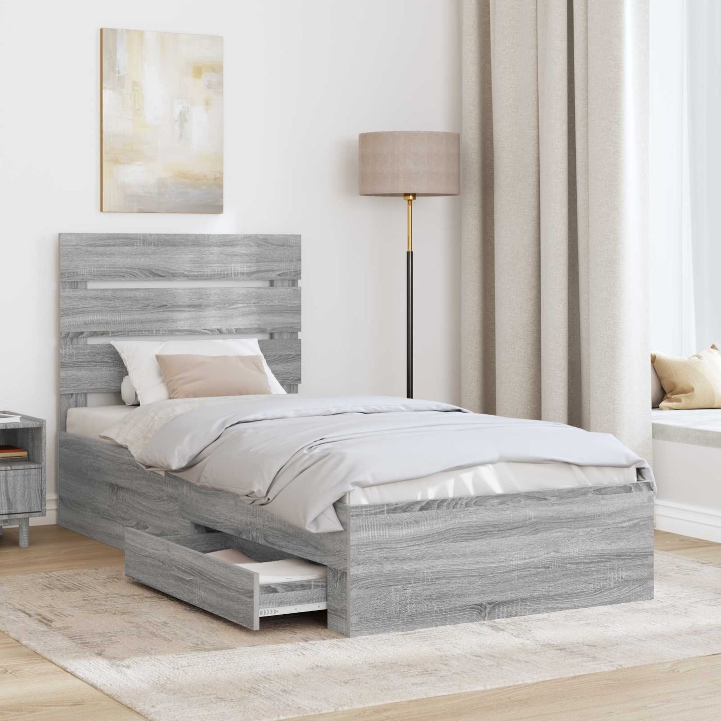 Bed Frame with Drawer Grey Sonoma 100 x 200 cm Engineered Wood