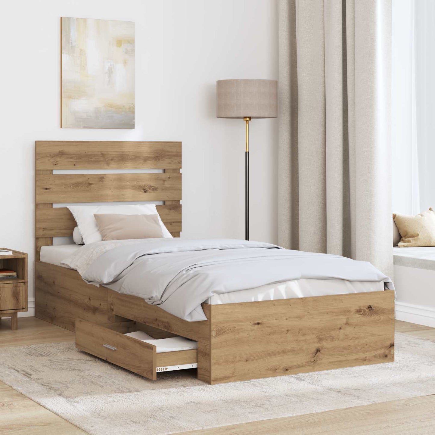 Bed Frame with Drawer Artisan Oak 100 x 200 cm Engineered Wood