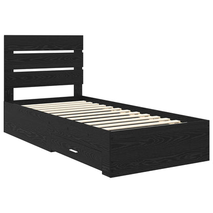 Bed Frame with Drawer Black Oak 90 x 200 cm Engineered Wood