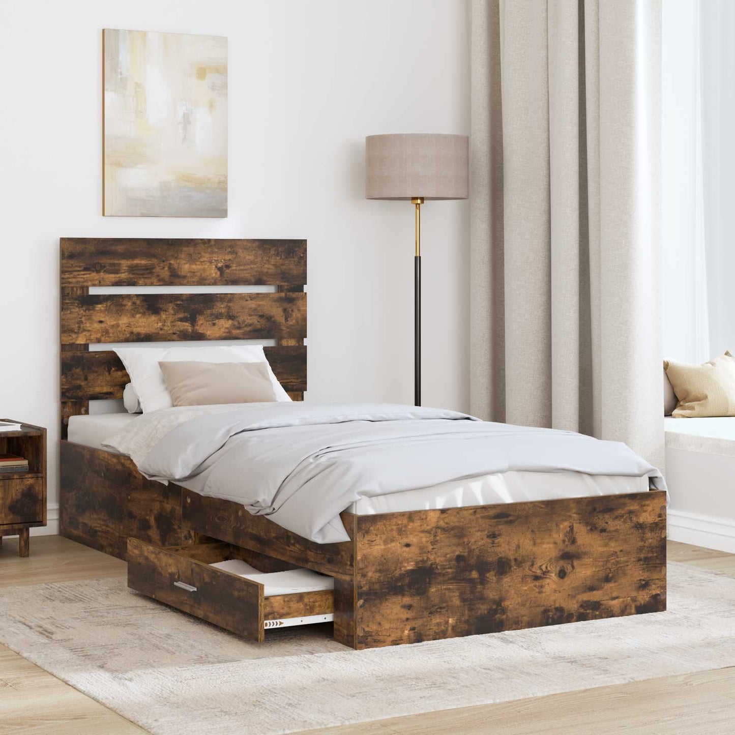 Bed Frame Smoked Oak Engineered Wood