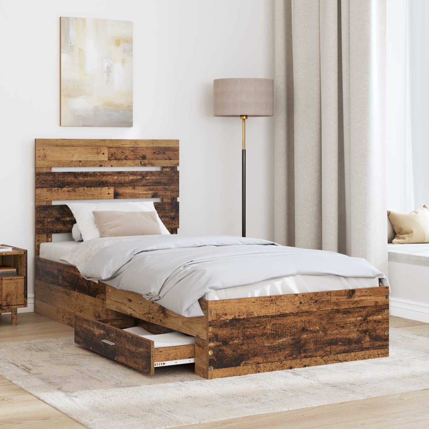 Bed Frame with Drawer Old Wood 90 x 200 cm Engineered Wood