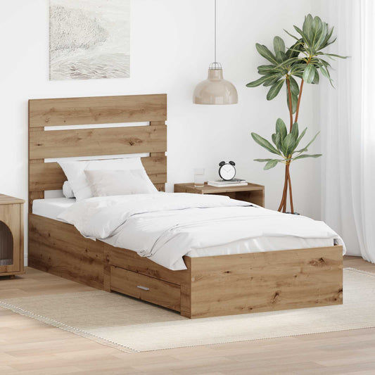 Bed Frame with Drawer Artisan Oak 90 x 200 cm Engineered Wood