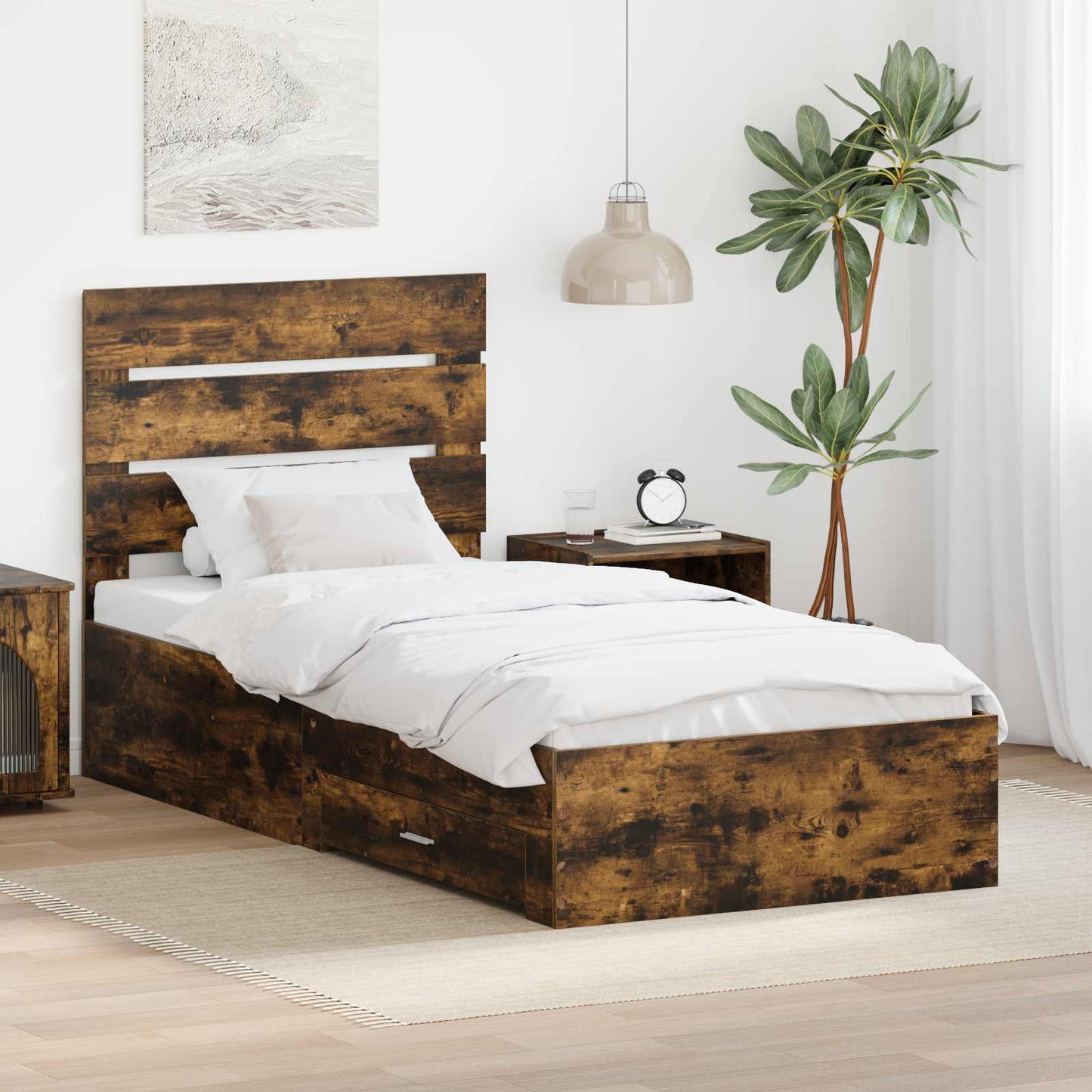 Bed Frame with Drawer Smoked Oak 90 x 190 cm Engineered Wood