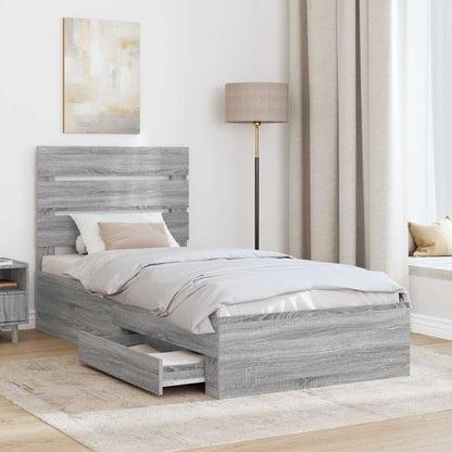 Bed Frame with Drawer Grey Sonoma 90 x 190 cm Engineered Wood