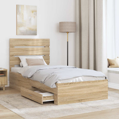 Bed Frame Sonoma Oak and Silver 75 x 190 cm Engineered Wood