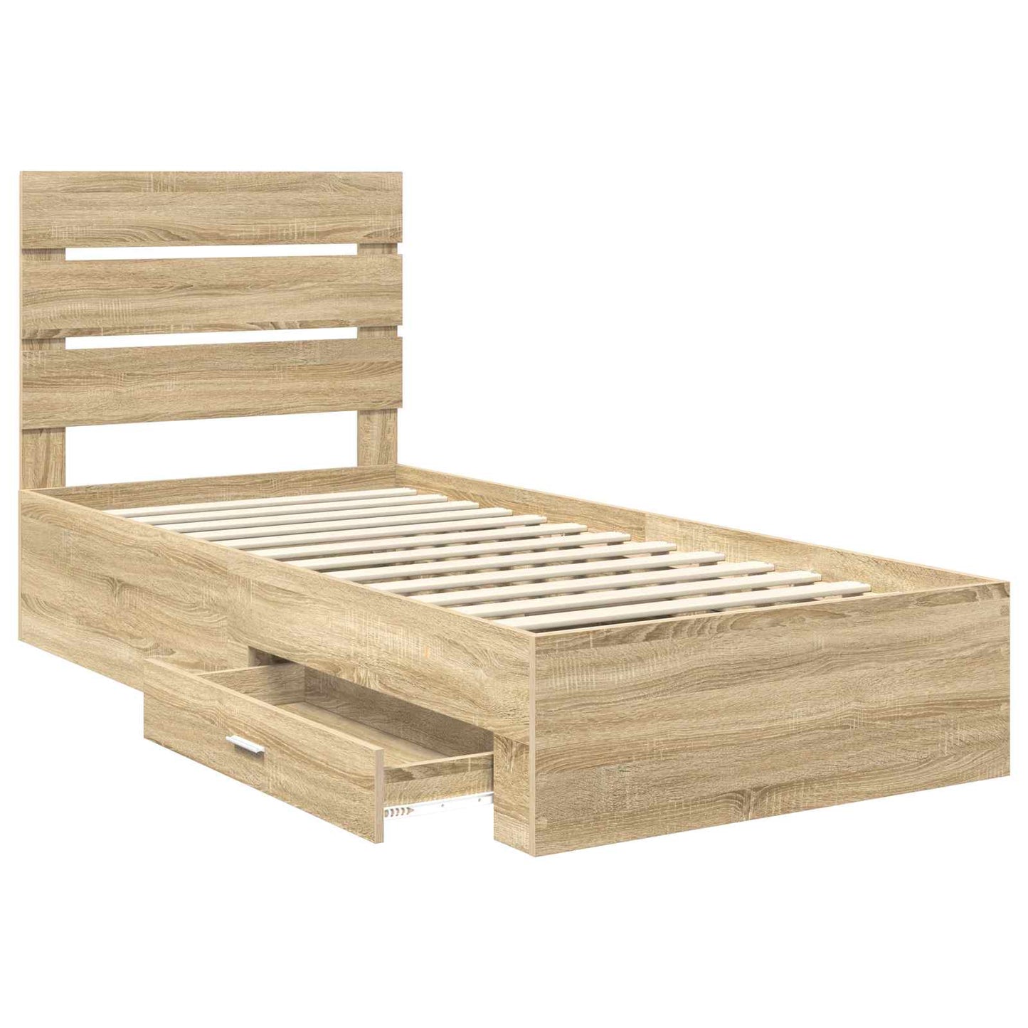 Bed Frame Sonoma Oak and Silver 75 x 190 cm Engineered Wood