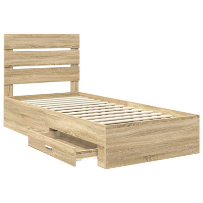 Bed Frame Sonoma Oak and Silver 75 x 190 cm Engineered Wood