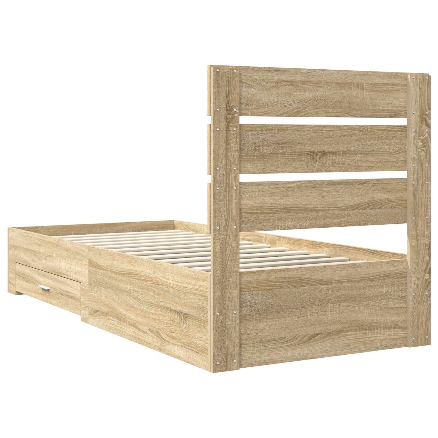 Bed Frame Sonoma Oak and Silver 75 x 190 cm Engineered Wood