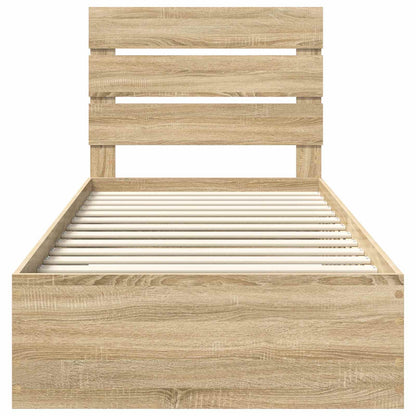 Bed Frame Sonoma Oak and Silver 75 x 190 cm Engineered Wood