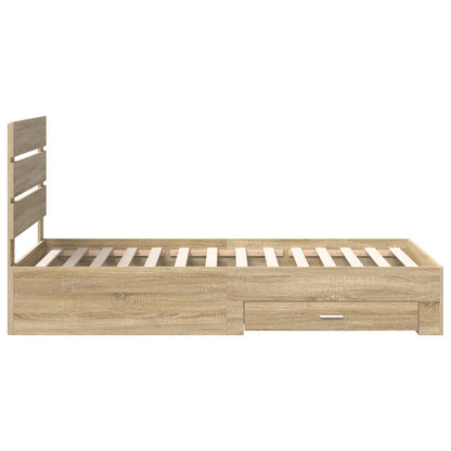 Bed Frame Sonoma Oak and Silver 75 x 190 cm Engineered Wood