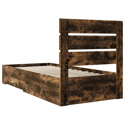 Bed Frame Smoked Oak and Silver 75 x 190 cm Engineered Wood