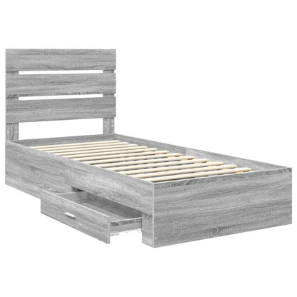Bed Frame Grey Sonoma and Silver 75 x 190 cm Engineered Wood