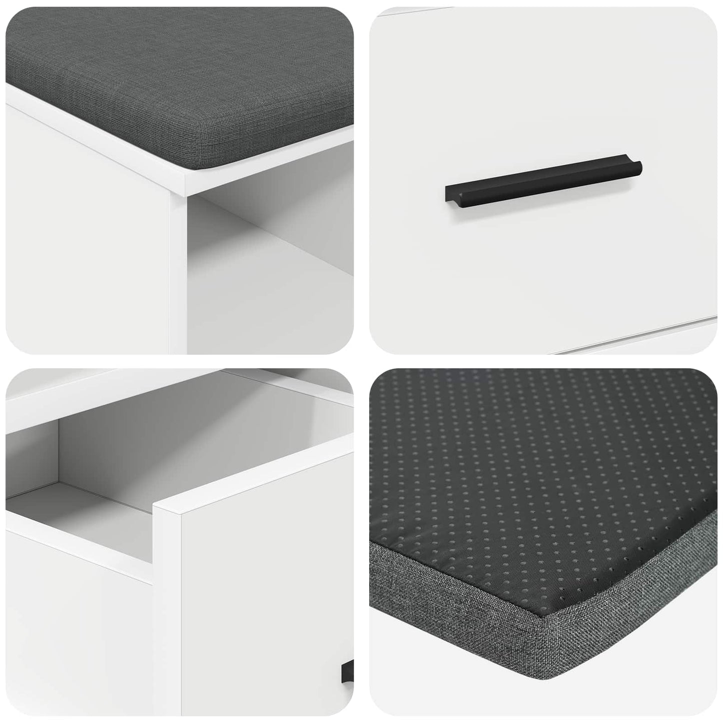 Hall Bench White 60 x 38 x 46 cm Engineered Wood and Fabric