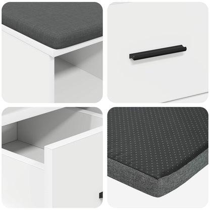 Hall Bench White 60 x 38 x 46 cm Engineered Wood and Fabric