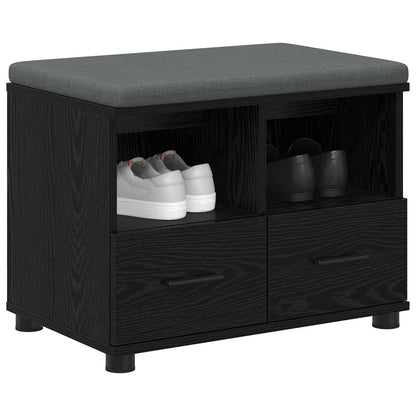Hall Bench Black Oak 60 x 38 x 46 cm Engineered Wood and Fabric