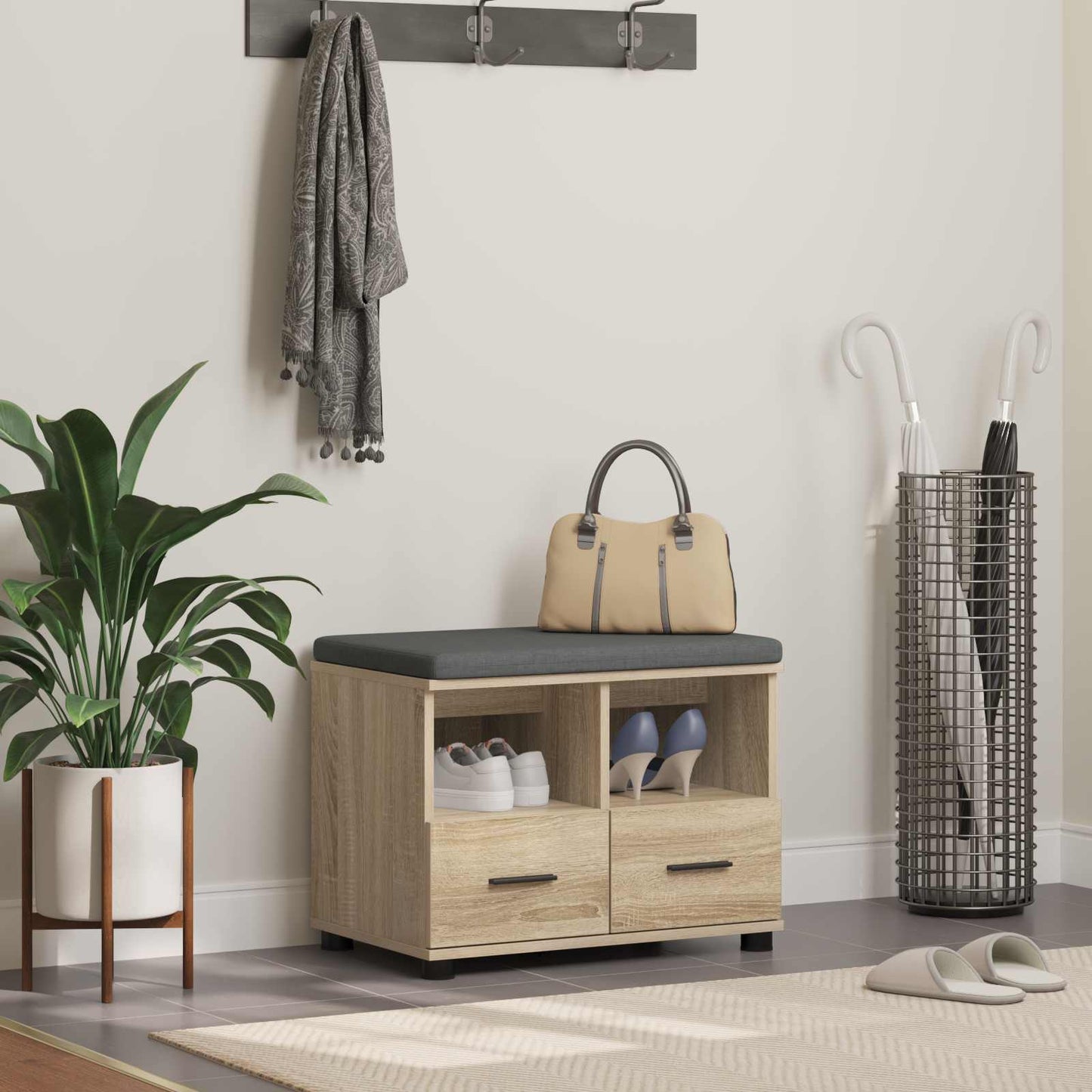 Hall Bench with Cushion with Drawer Sonoma Oak 60 x 38 x 46 cm