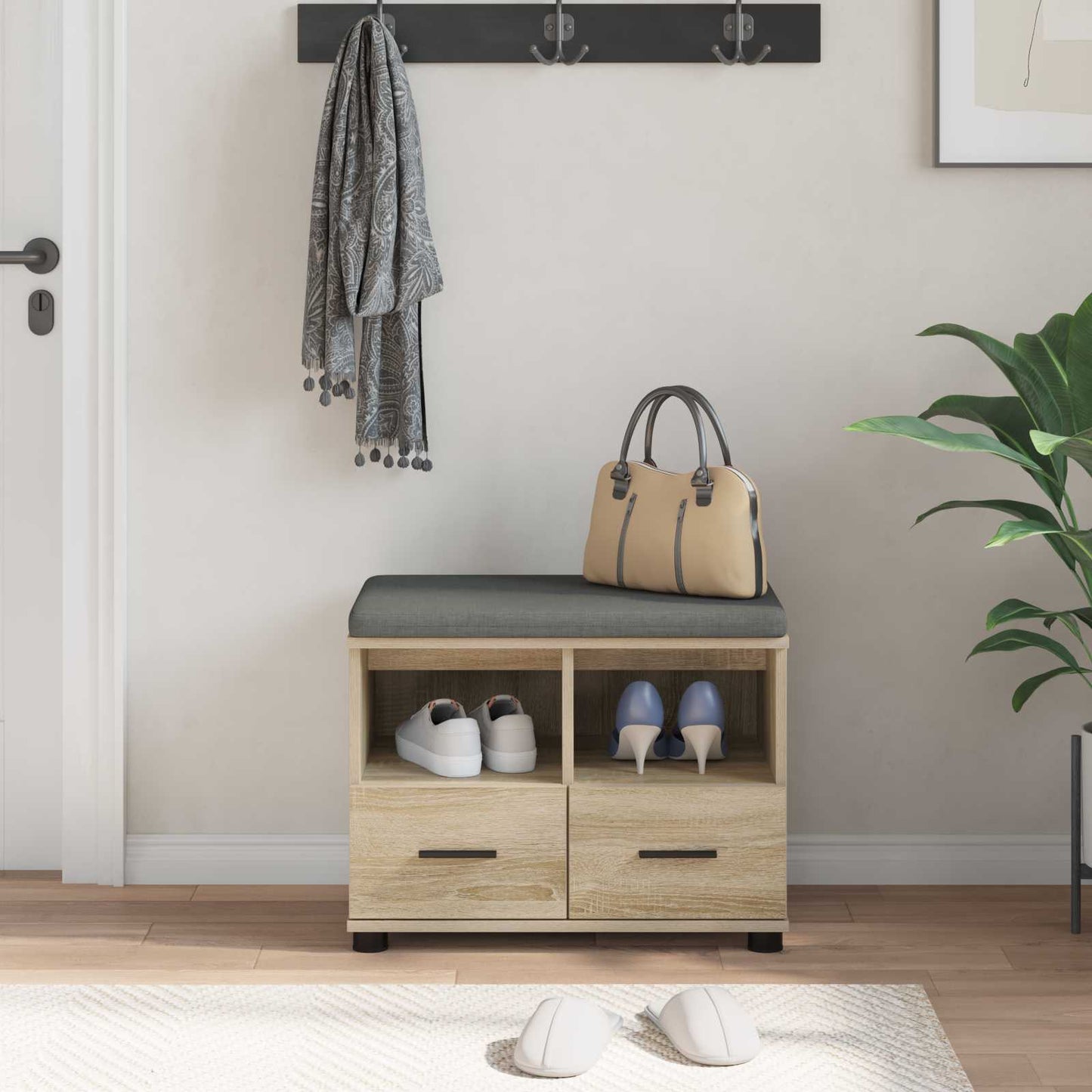 Hall Bench with Cushion with Drawer Sonoma Oak 60 x 38 x 46 cm