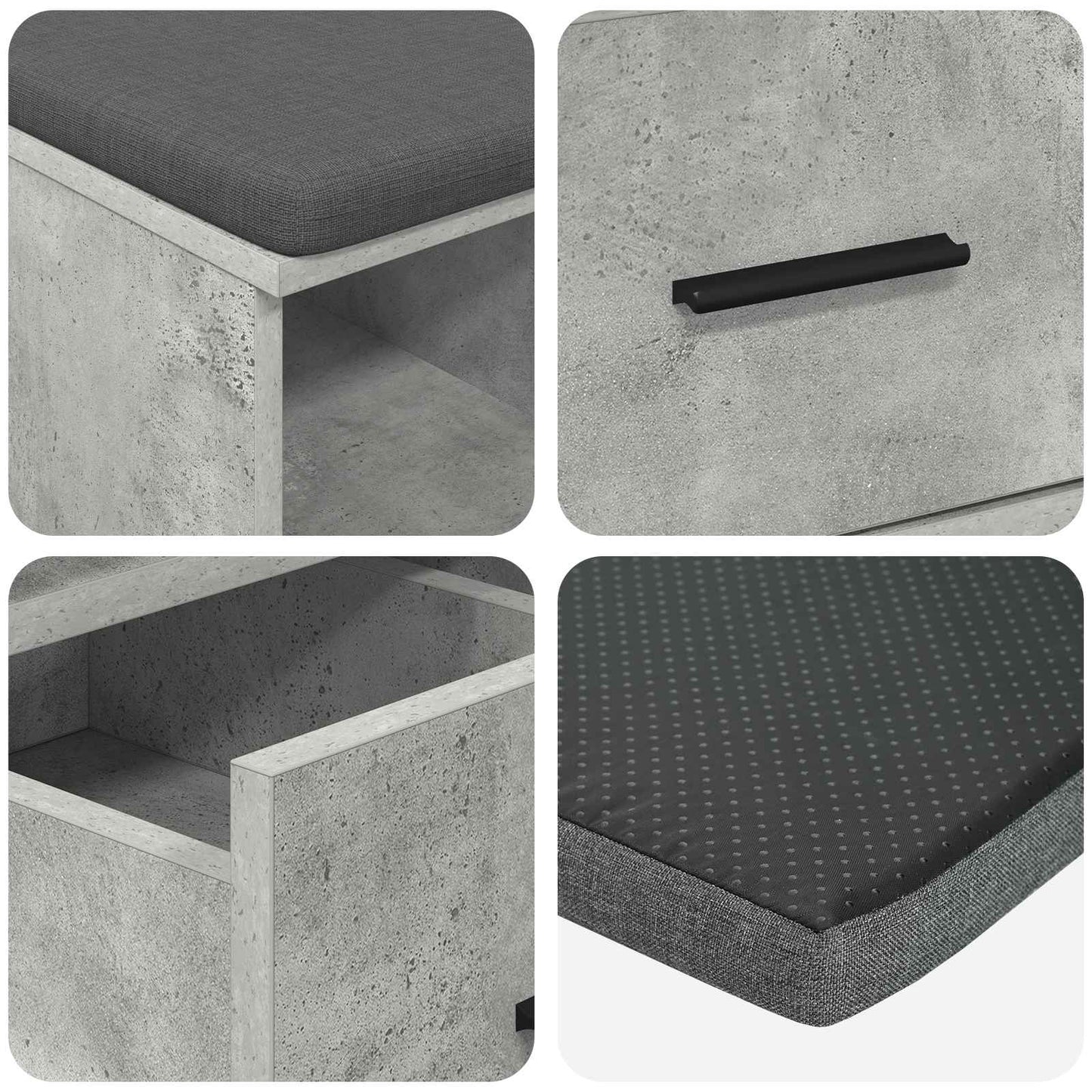 Hall Bench with Cushion Concrete Grey 60 x 38 x 46 cm