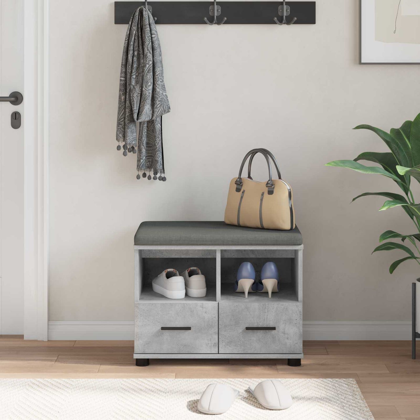 Hall Bench with Cushion Concrete Grey 60 x 38 x 46 cm