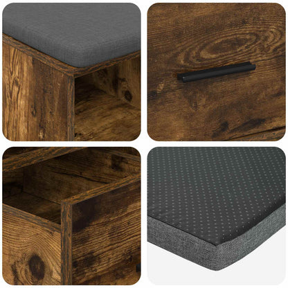 Hall Bench with Cushion with Drawer Smoked Oak 60 x 38 x 46 cm