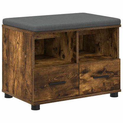Hall Bench with Cushion with Drawer Smoked Oak 60 x 38 x 46 cm