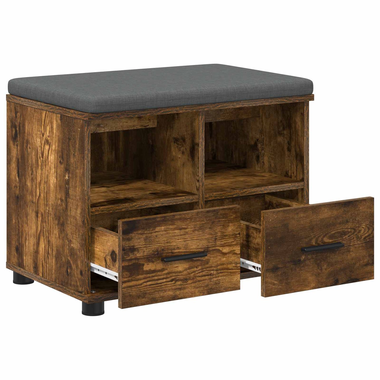 Hall Bench with Cushion with Drawer Smoked Oak 60 x 38 x 46 cm