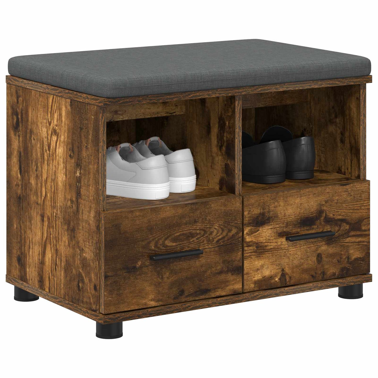 Hall Bench with Cushion with Drawer Smoked Oak 60 x 38 x 46 cm