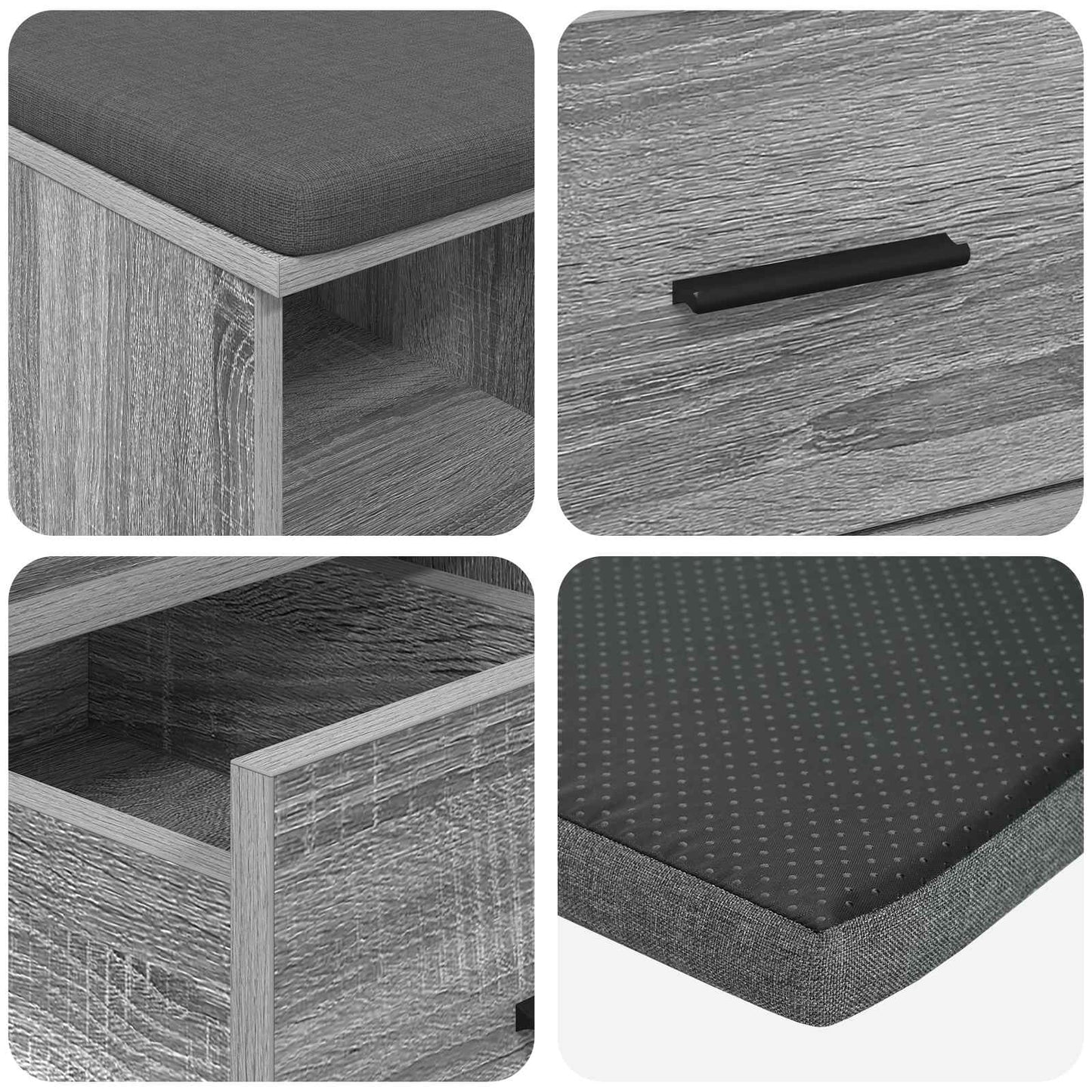 Hall Bench with Cushion with Drawer Grey Sonoma 60 x 38 x 46 cm