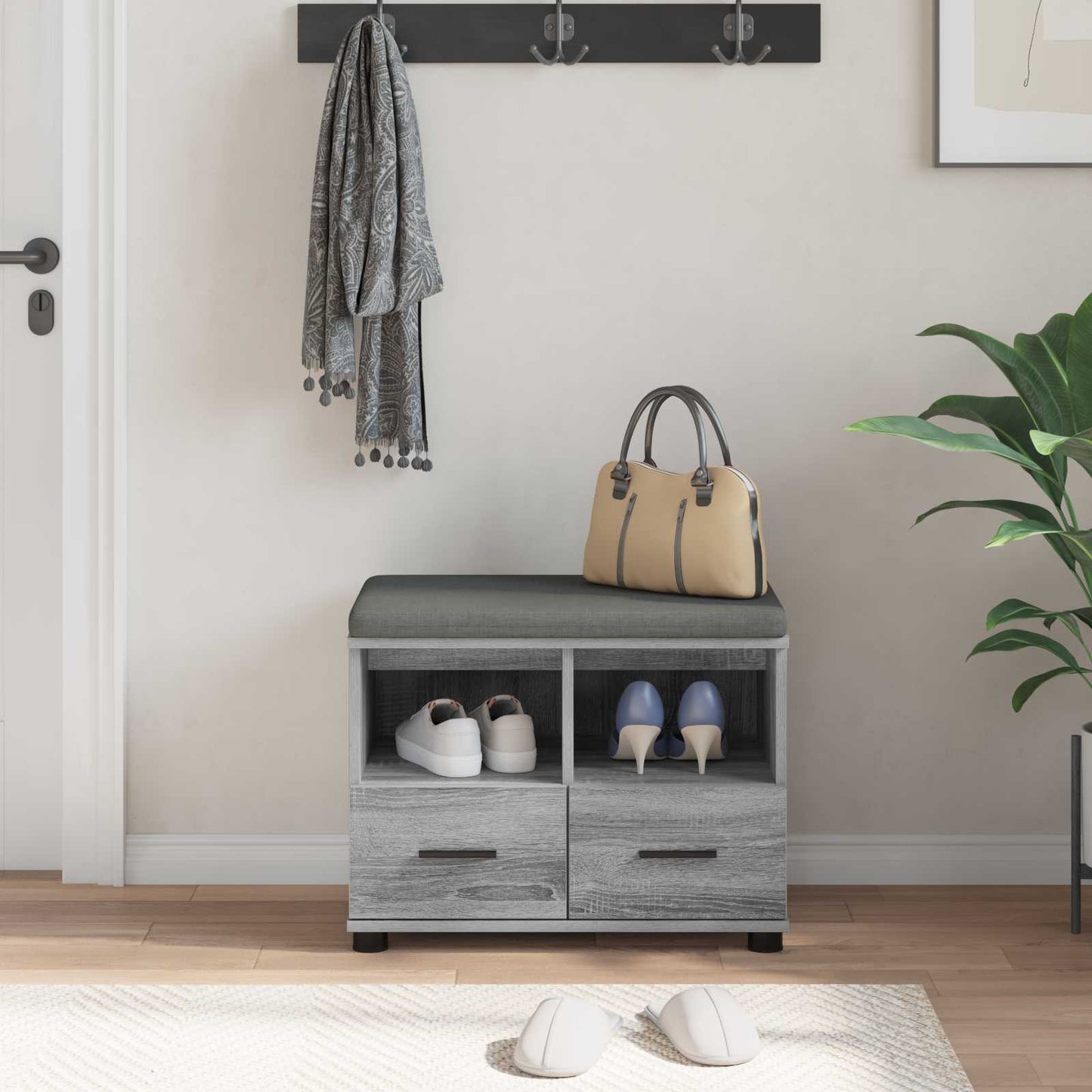 Hall Bench with Cushion with Drawer Grey Sonoma 60 x 38 x 46 cm