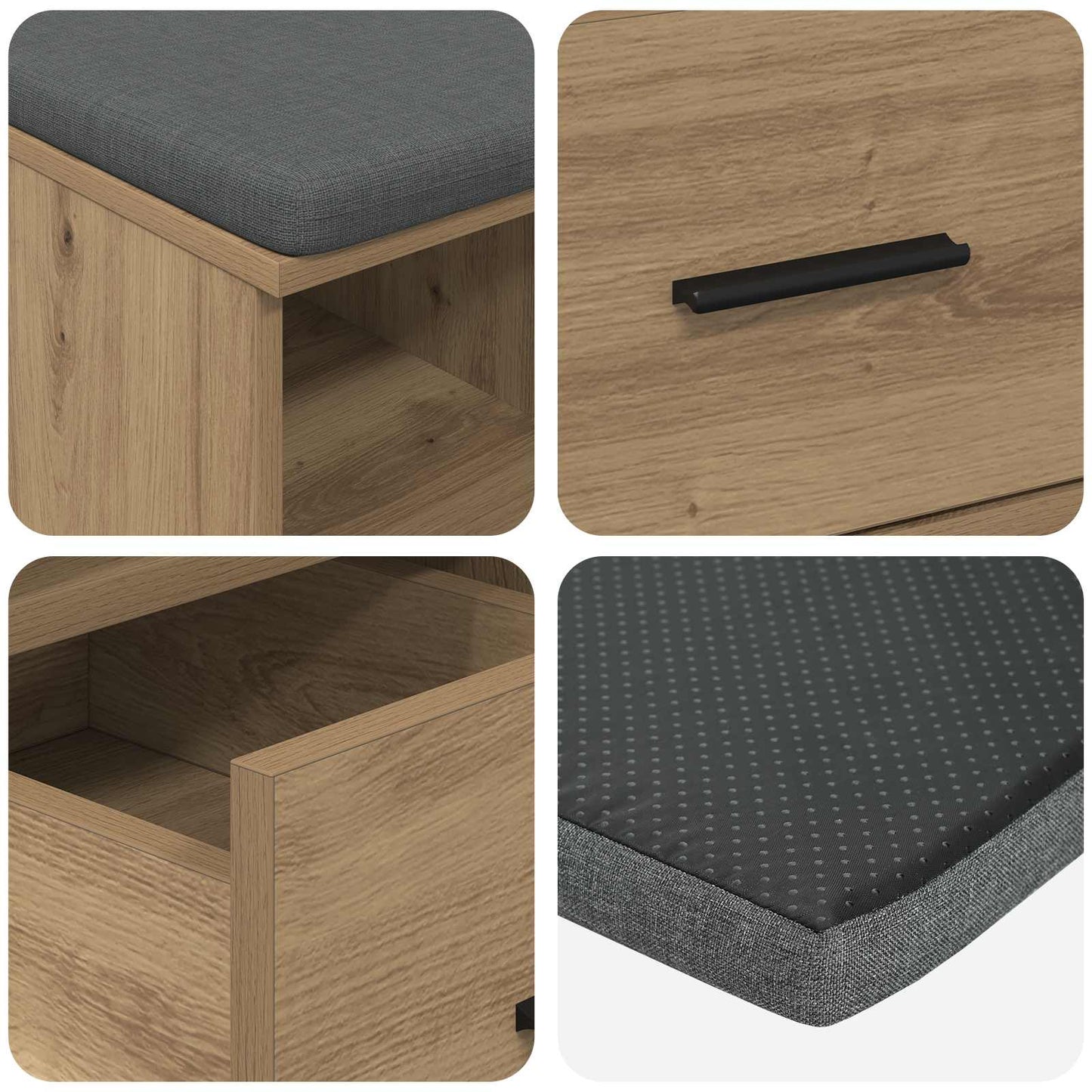 Hall Bench with Cushion with Drawer Artisan Oak 60 x 38 x 46 cm