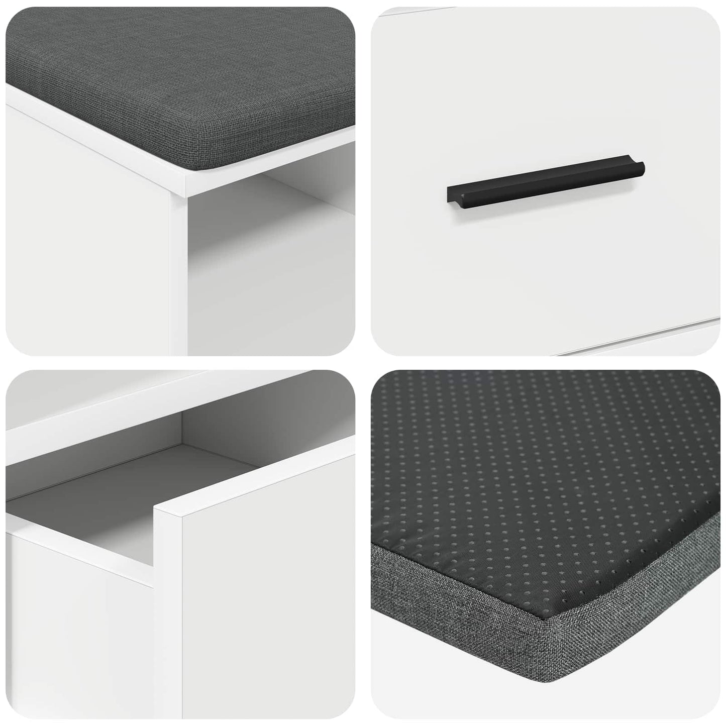 Hall Bench White 80 x 38 x 46 cm Engineered Wood and Fabric