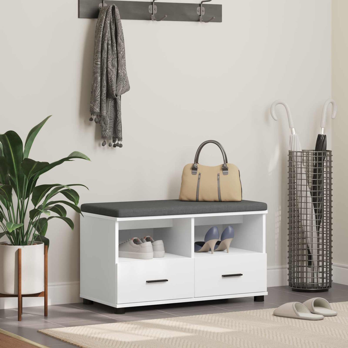 Hall Bench White 80 x 38 x 46 cm Engineered Wood and Fabric