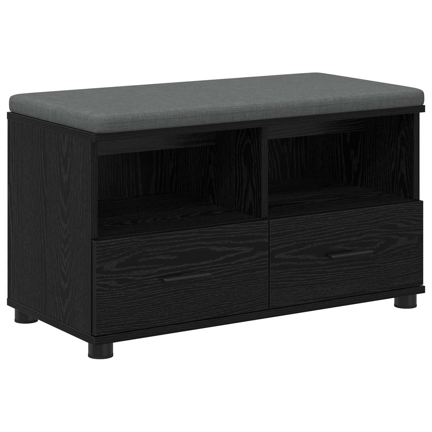 Hall Bench Black Oak 80 x 38 x 46 cm Engineered Wood and Fabric