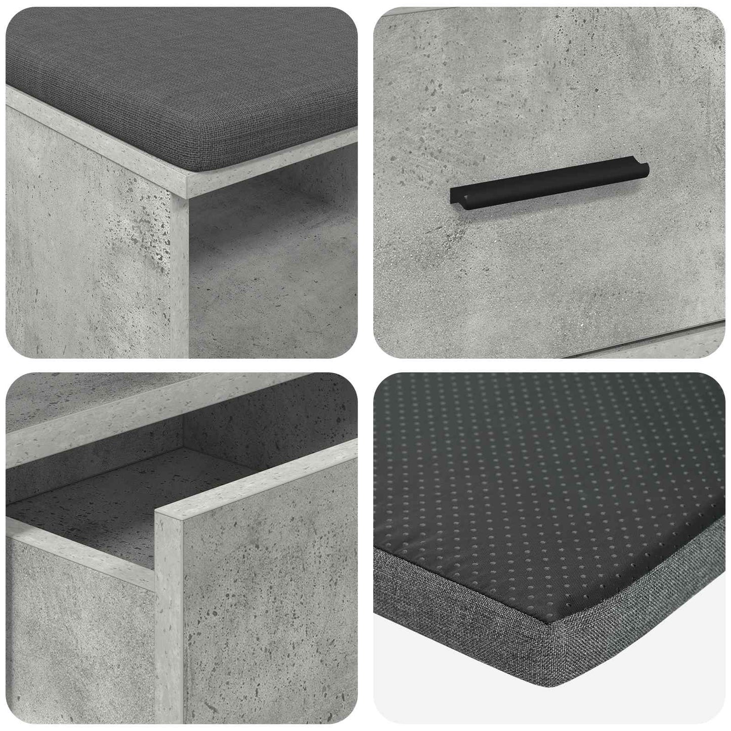 Hall Bench with Cushion Concrete Grey 80 x 38 x 46 cm
