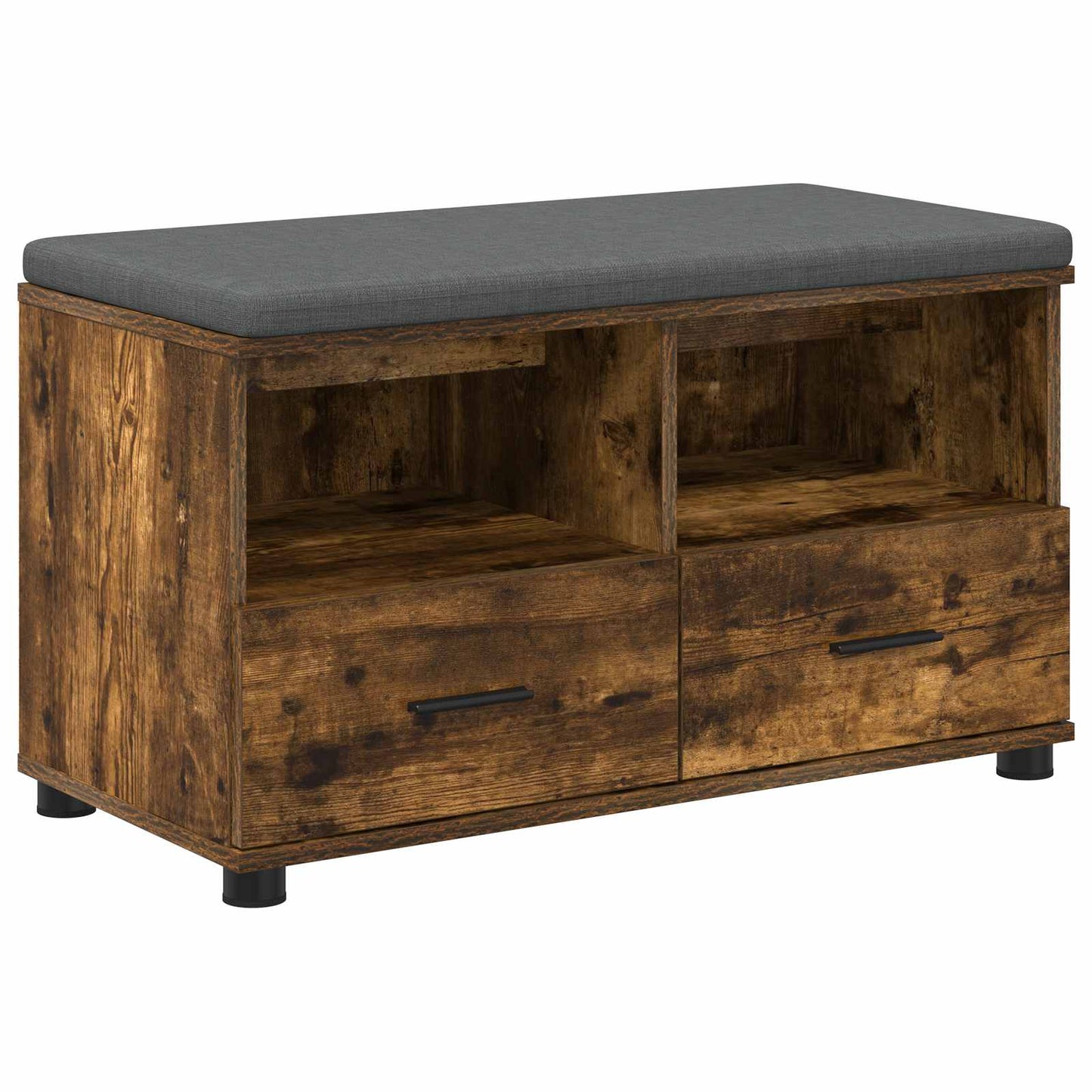 Hall Bench with Cushion with Drawer Smoked Oak 80 x 38 x 46 cm