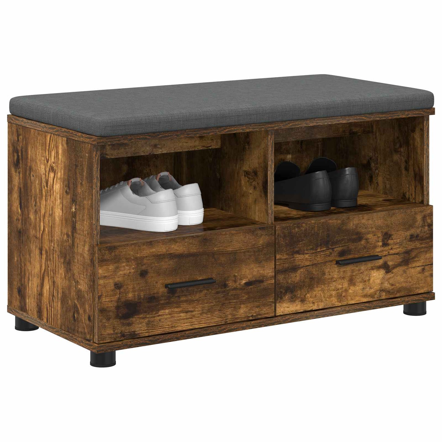 Hall Bench with Cushion with Drawer Smoked Oak 80 x 38 x 46 cm