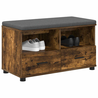 Hall Bench with Cushion with Drawer Smoked Oak 80 x 38 x 46 cm
