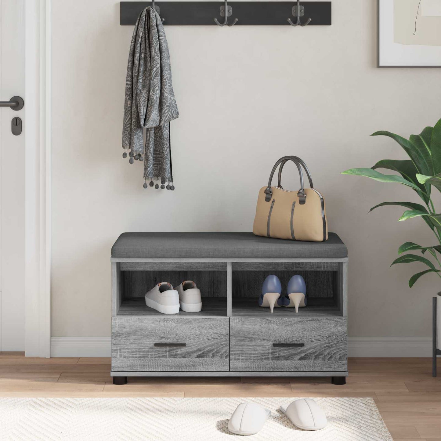 Hall Bench with Cushion with Drawer Grey Sonoma 80 x 38 x 46 cm