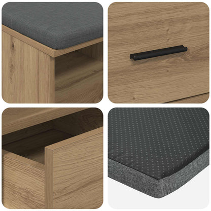 Hall Bench with Cushion with Drawer Artisan Oak 80 x 38 x 46 cm